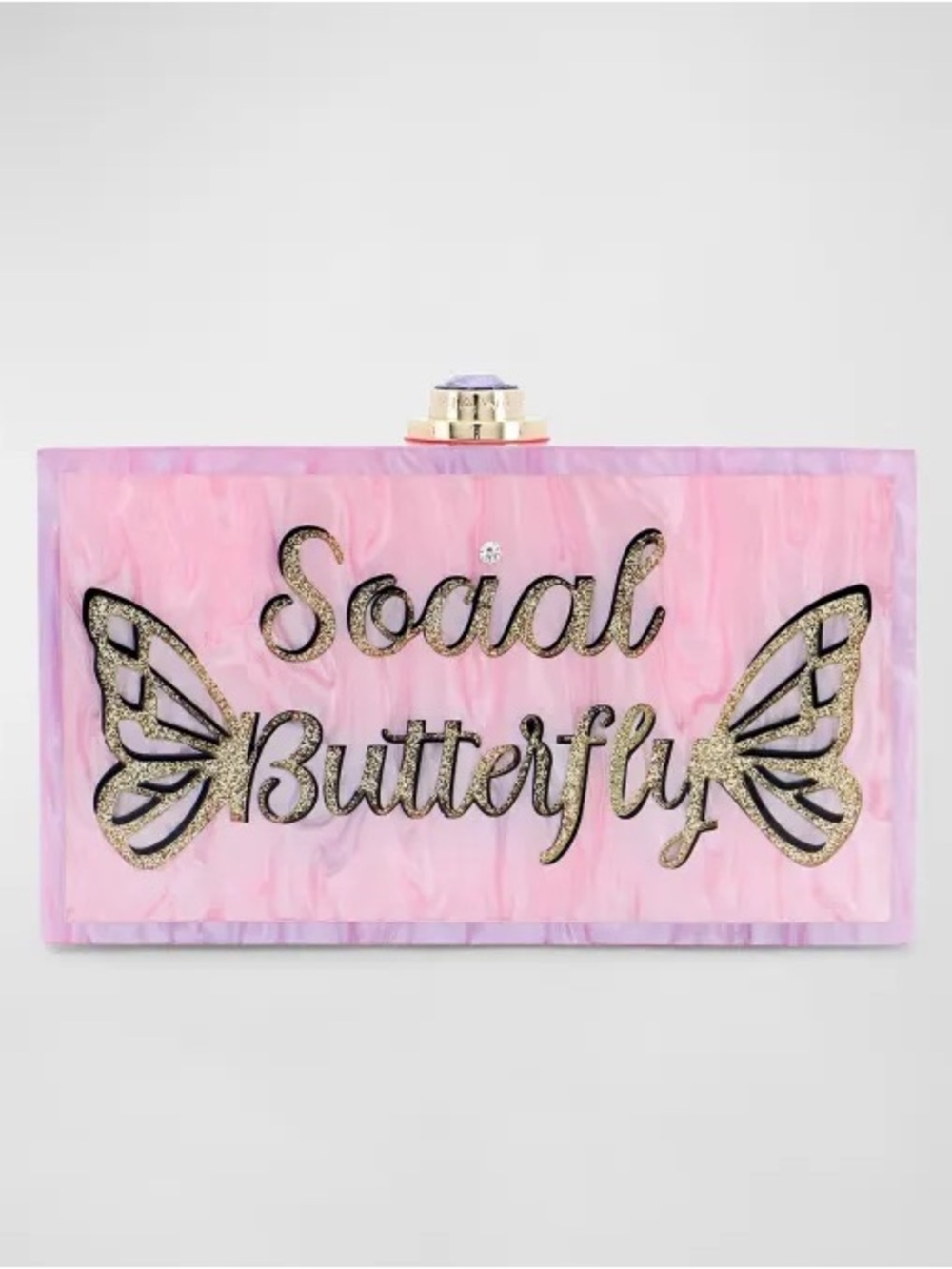NWOB Sophia Webster Pink Acrylic Glitter Detail 'Social Butterfly' Box Clutch